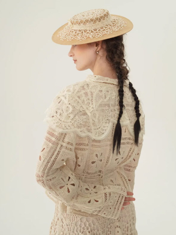 Vintage Lace Collar Crochet Blouse