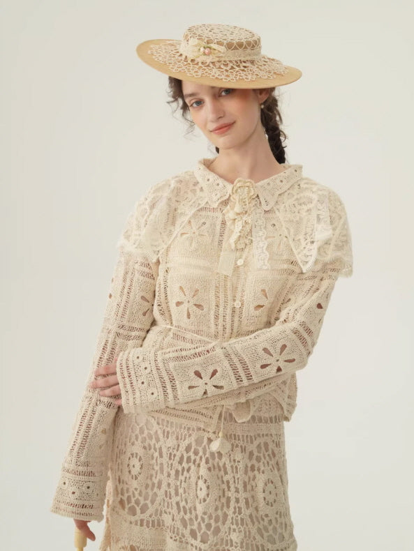 Vintage Lace Collar Crochet Blouse