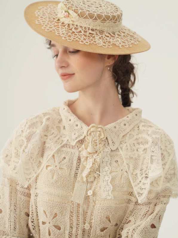 Vintage Lace Collar Crochet Blouse