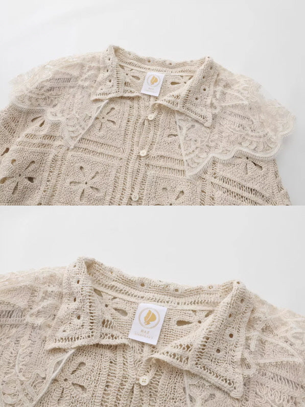 Vintage Lace Collar Crochet Blouse