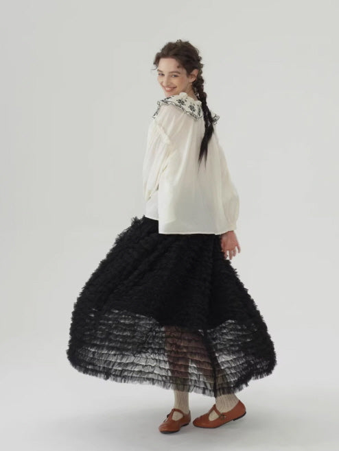 Embroidered Vintage Collar Cotton Blouse