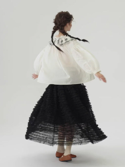 Embroidered Vintage Collar Cotton Blouse