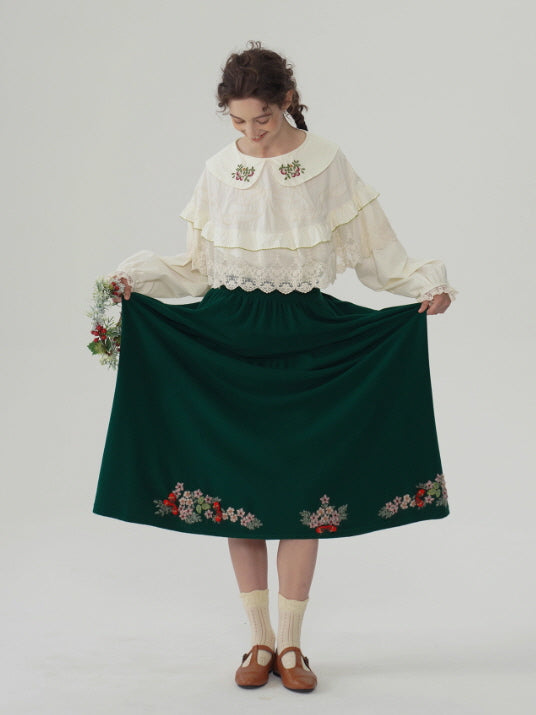 Forest Berry Lace Collar Blouse