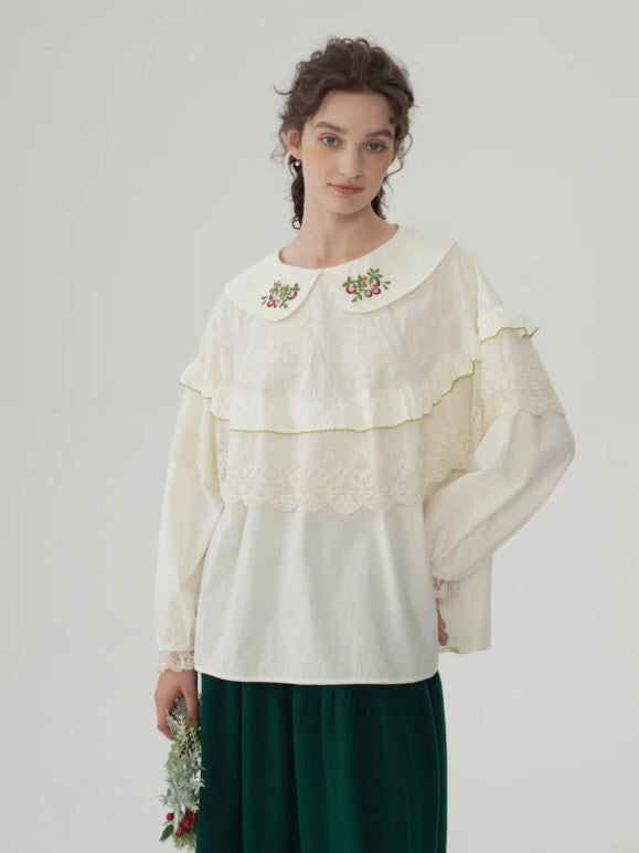 Forest Berry Lace Collar Blouse