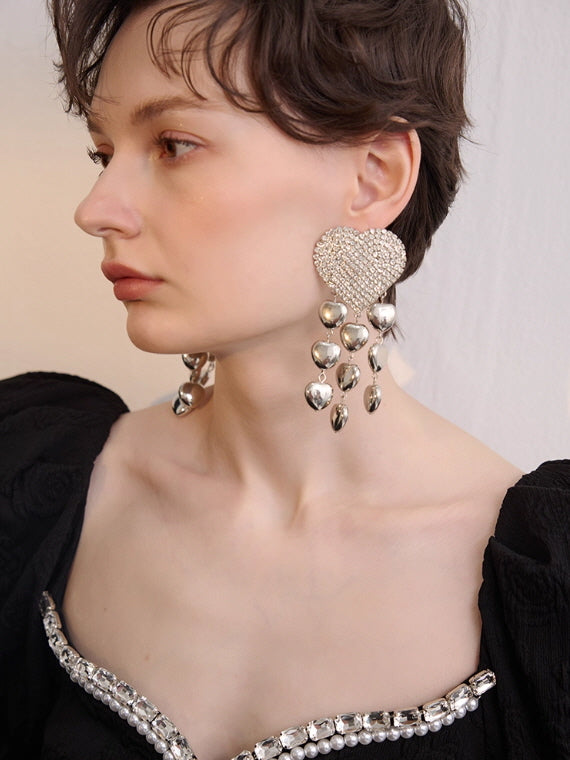 Midnight Heart Crystal Drop Earrings