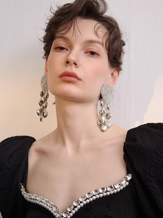 Midnight Heart Crystal Drop Earrings