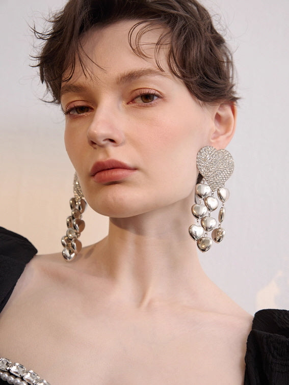 Midnight Heart Crystal Drop Earrings