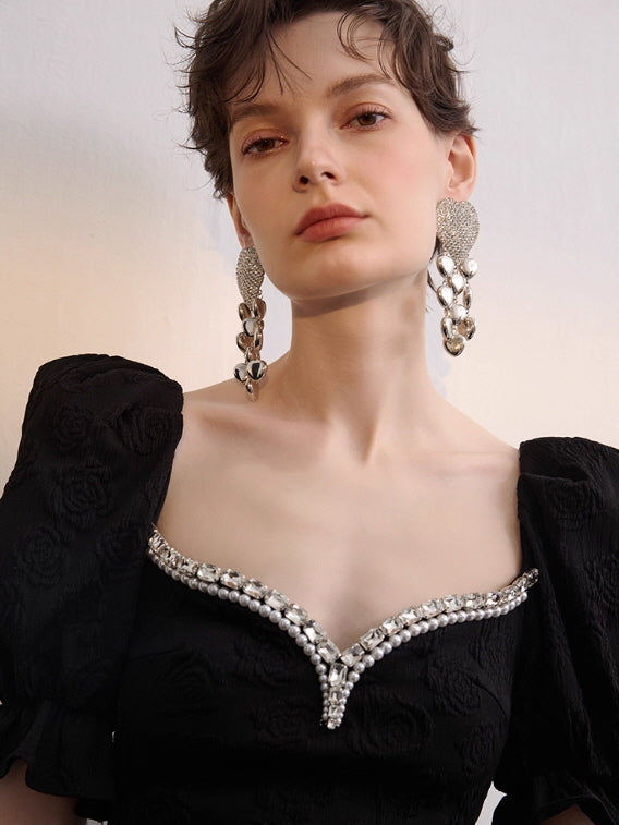 Midnight Heart Crystal Drop Earrings