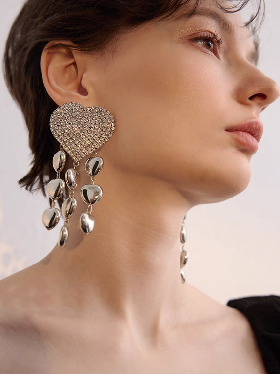 Midnight Heart Crystal Drop Earrings