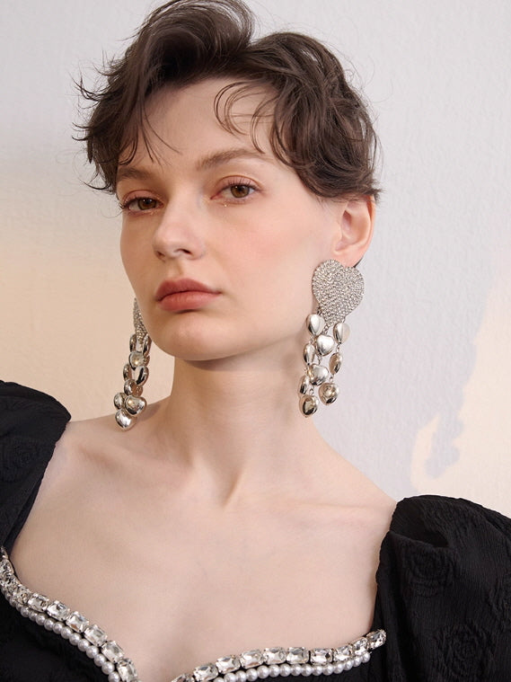 Midnight Heart Crystal Drop Earrings