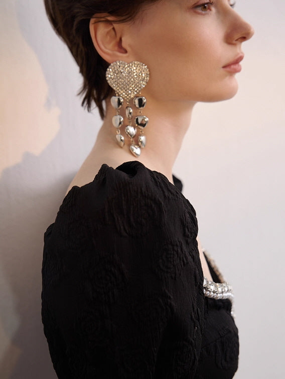 Midnight Heart Crystal Drop Earrings