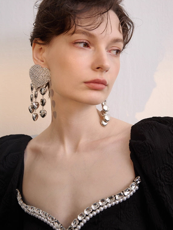 Midnight Heart Crystal Drop Earrings
