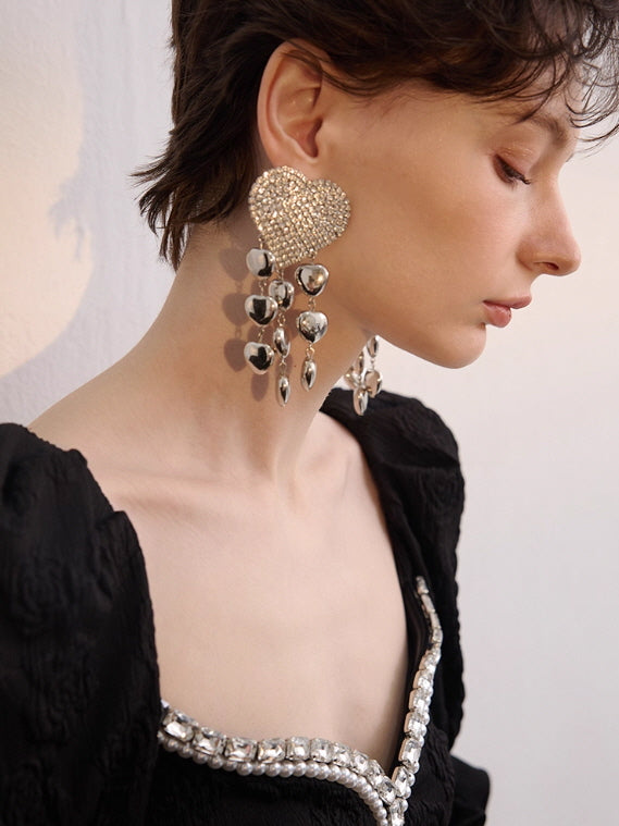 Midnight Heart Crystal Drop Earrings