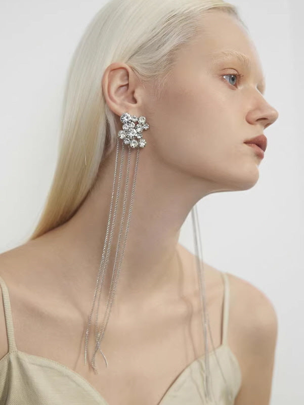 Crystal Bloom Long Chain Earrings