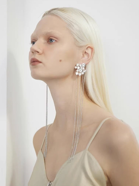 Crystal Bloom Long Chain Earrings