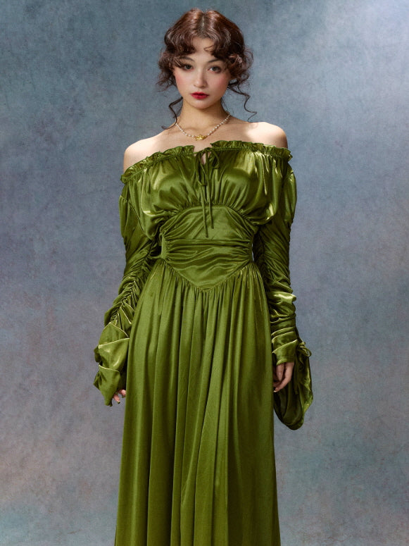 Enchanted Meadow Off-Shoulder Satin Dress