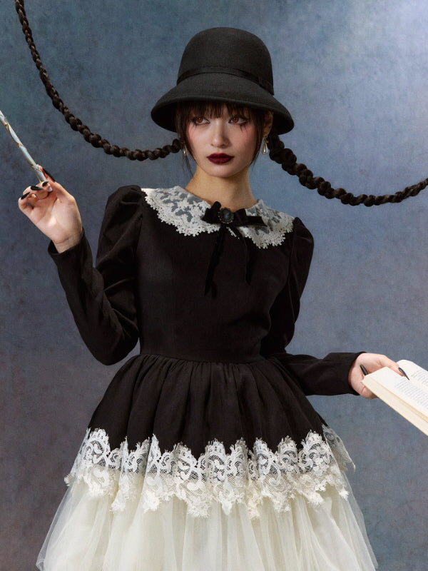 Black Lace Doll Dress – Victorian Vintage Tulle Hem | Romantic