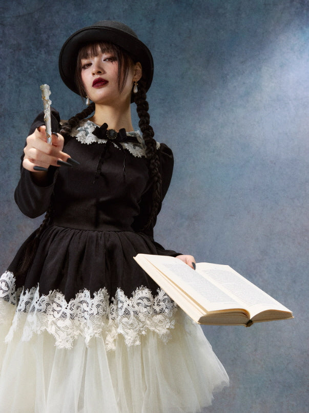 Victorian Noir Lace Doll Dress
