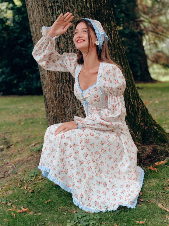 Blue Ribbon Vintage Floral Long Dress – Cottagecore Fairycore