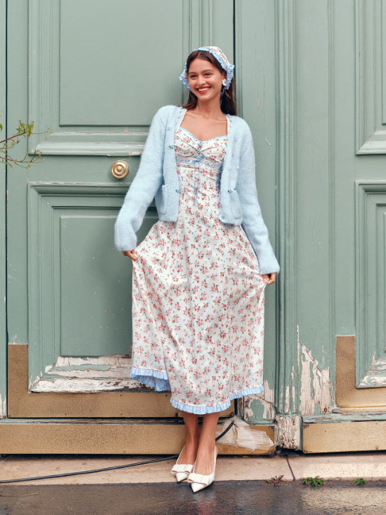 Blue Ribbon Vintage Floral Long Dress – Cottagecore Fairycore