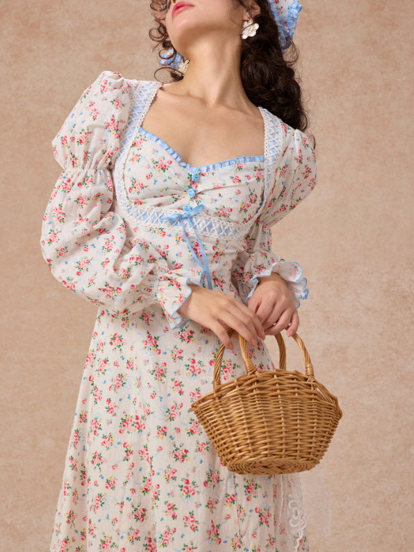 Blue Ribbon Vintage Floral Long Dress