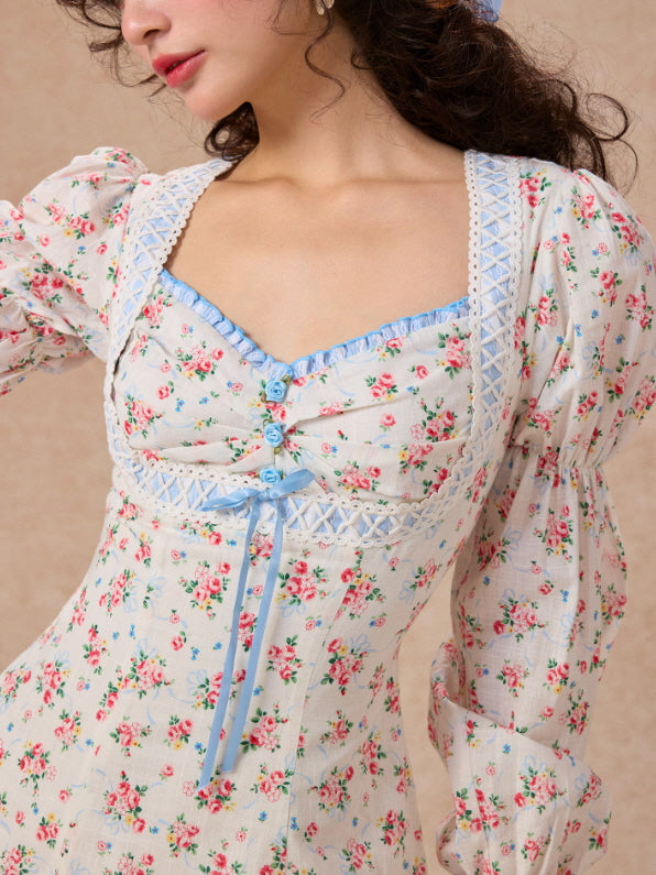 Blue Ribbon Vintage Floral Long Dress