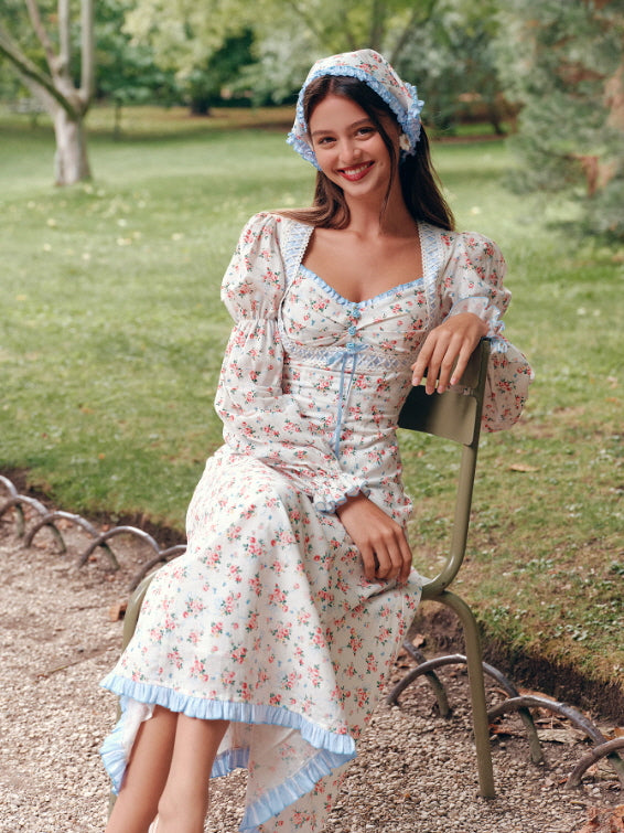 Blue Ribbon Vintage Floral Long Dress