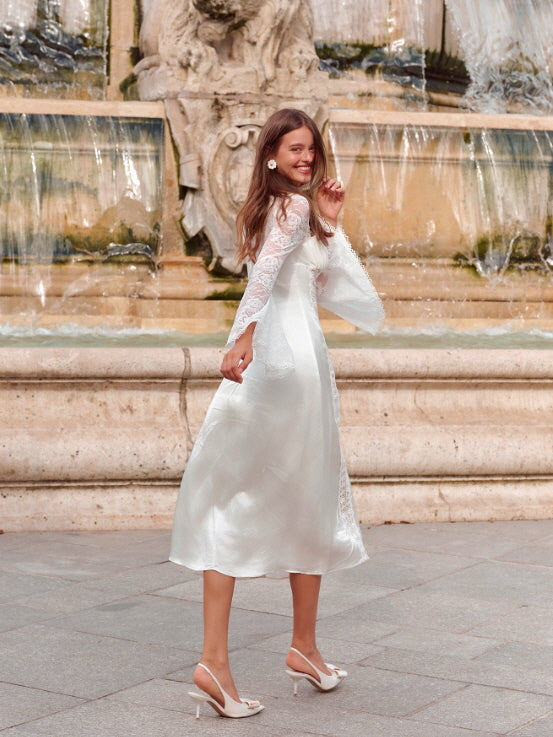 White Swan Lace Chiffon Dress