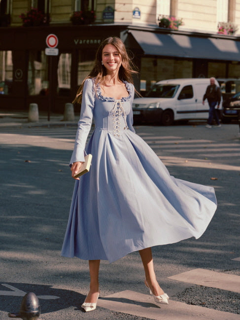Blue Lace Corset Ruffle Dress