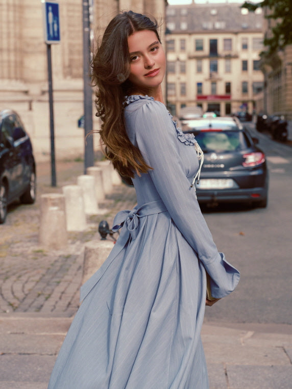 Blue Lace Corset Ruffle Dress