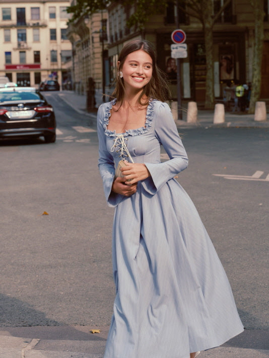 Blue Lace Corset Ruffle Dress