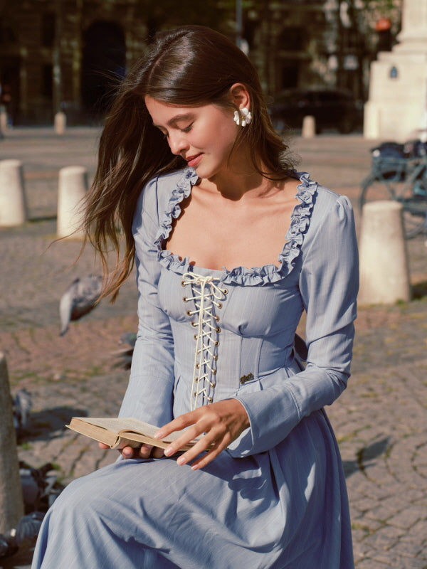 Blue Lace Corset Ruffle Dress