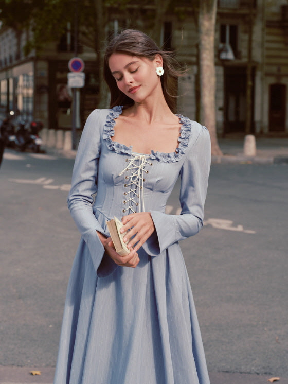 Blue Lace Corset Ruffle Dress