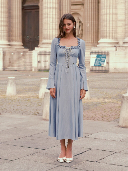 Blue Lace Corset Ruffle Dress