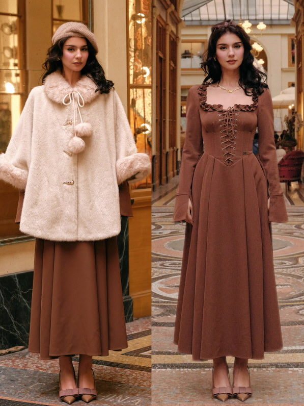 Mocha Lace Corset Ruffle Dress