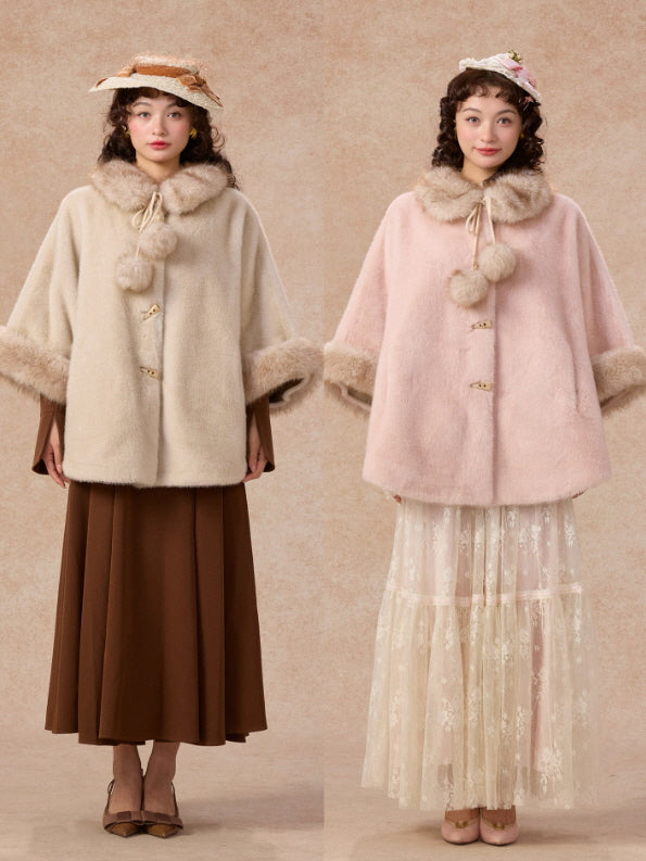 Whisper Fur Trim Cape Coat