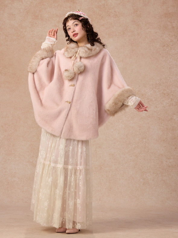 Whisper Fur Trim Cape Coat