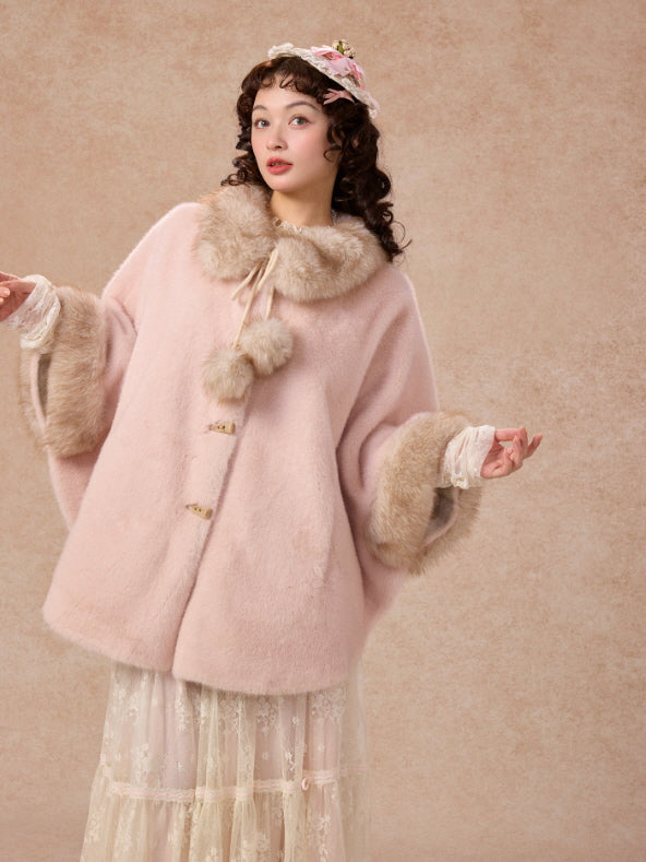 Whisper Fur Trim Cape Coat