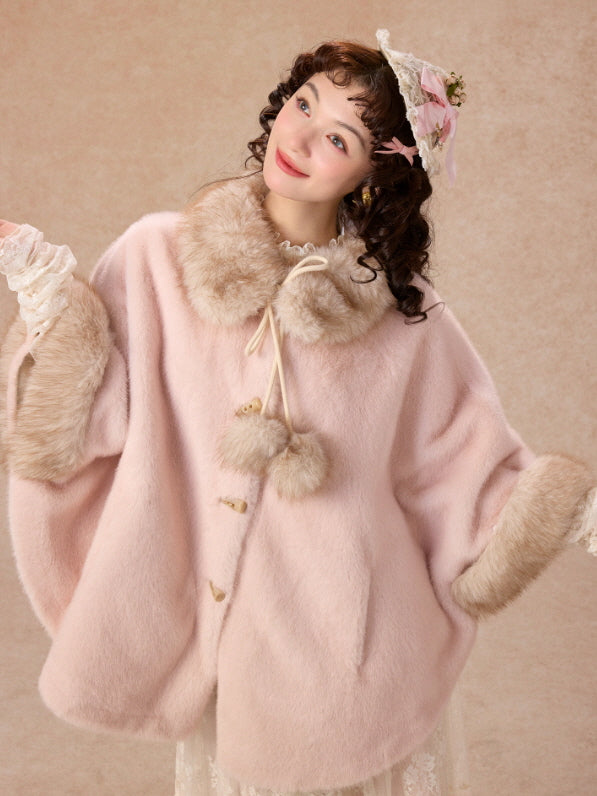 Whisper Fur Trim Cape Coat