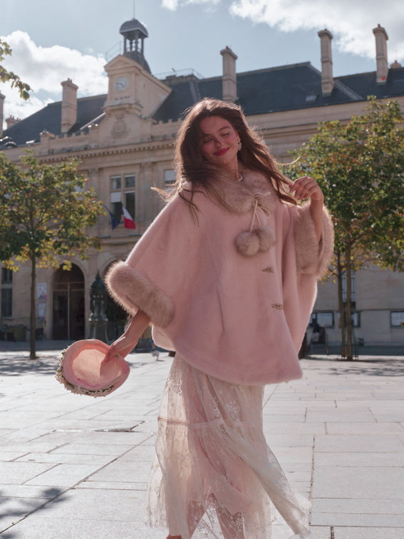 Whisper Fur Trim Cape Coat