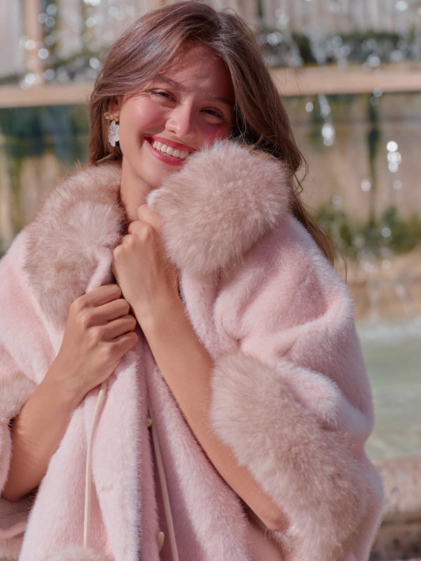 Whisper Fur Trim Cape Coat