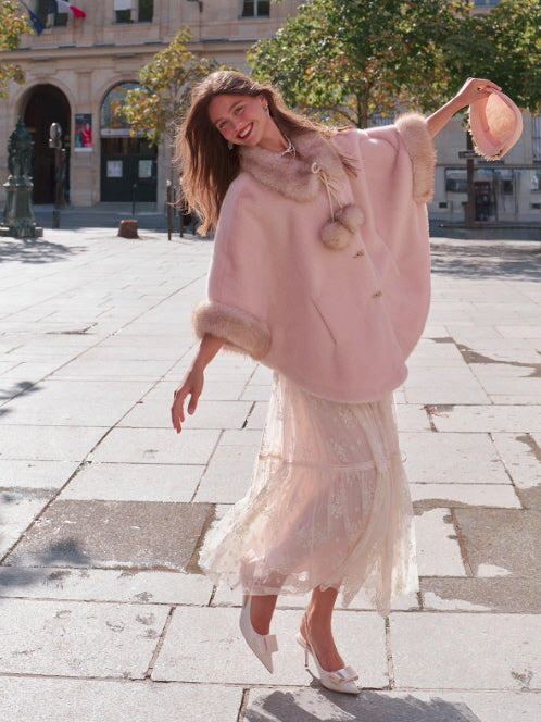 Whisper Fur Trim Cape Coat
