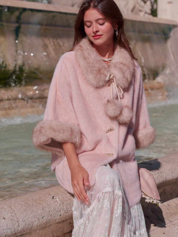 Whisper Fur Trim Cape Coat