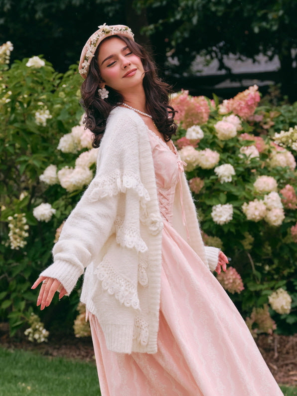 カーディガン vintage perl buttons floral lace robe Merino & Organic-Cotton Floral Cardigan | Garnet Hill