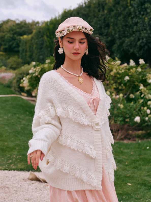 Lace Whisper Romantic Knit Cardigan – Vintage Lace Knitwear
