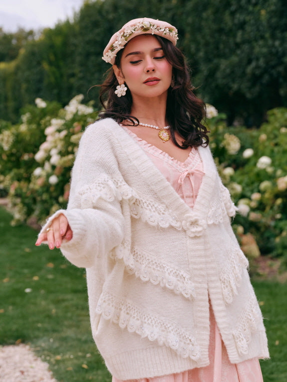 Lace Whisper Romantic Knit Cardigan – Vintage Lace Knitwear