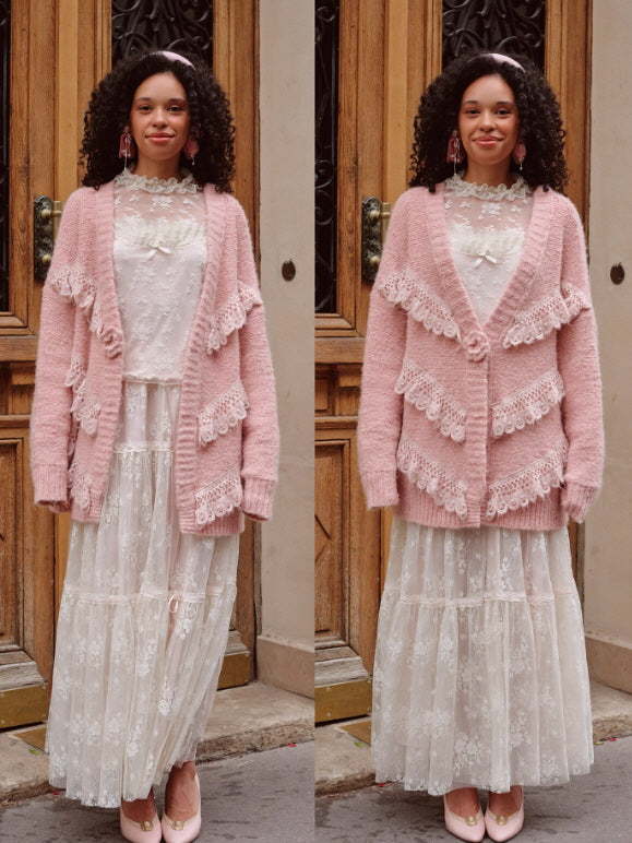 Lace Whisper Romantic Knit Cardigan – Vintage Lace Knitwear