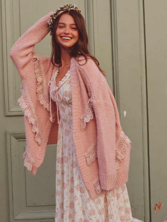Lace Whisper Romantic Knit Cardigan – Vintage Lace Knitwear