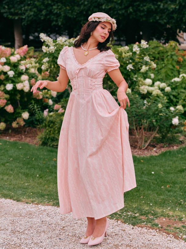 Blush Rose Corset Ribbon Dress – Vintage Lace | Cottagecore