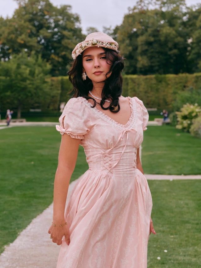 Blush Rose Corset Ribbon Dress – Vintage Lace | Cottagecore
